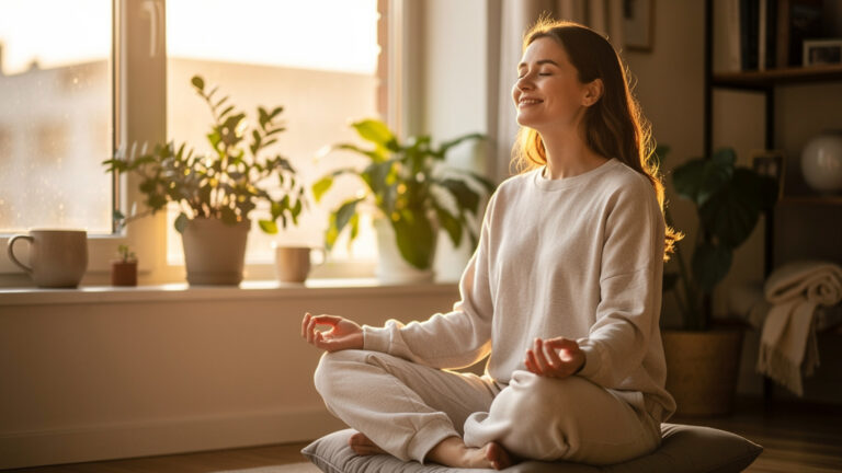 Žena používající dýchací techniku při panickém záchvatu