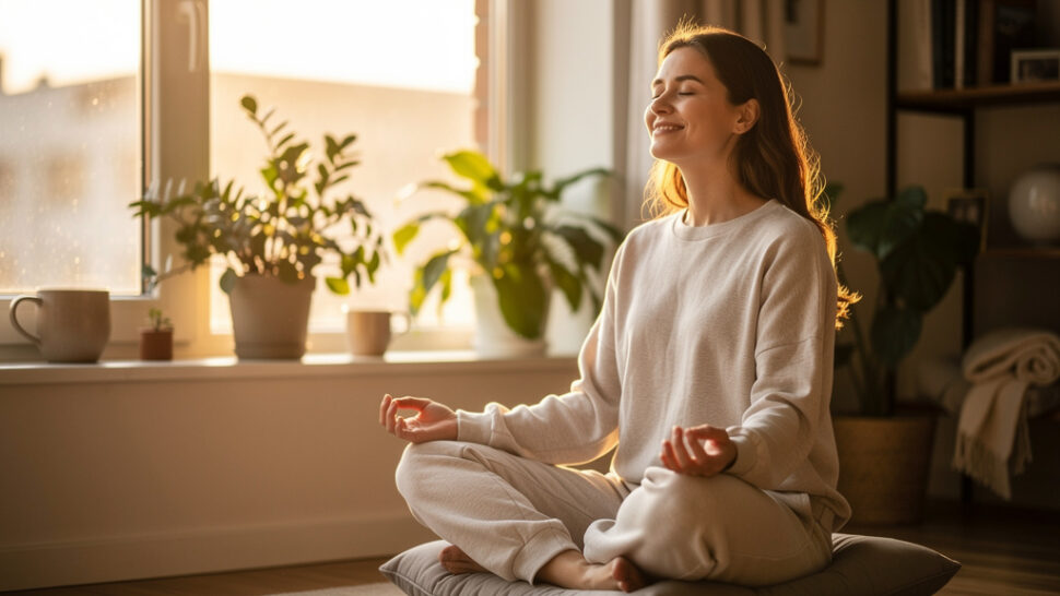 Žena používající dýchací techniku při panickém záchvatu